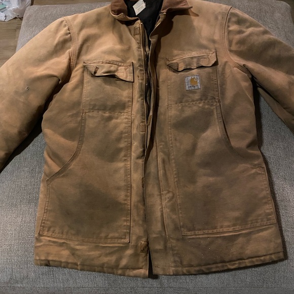 Vintage Dirty Distressed Carhartt Canvas Jacket XLarge Beige/ Mocha - Picture 10 of 13